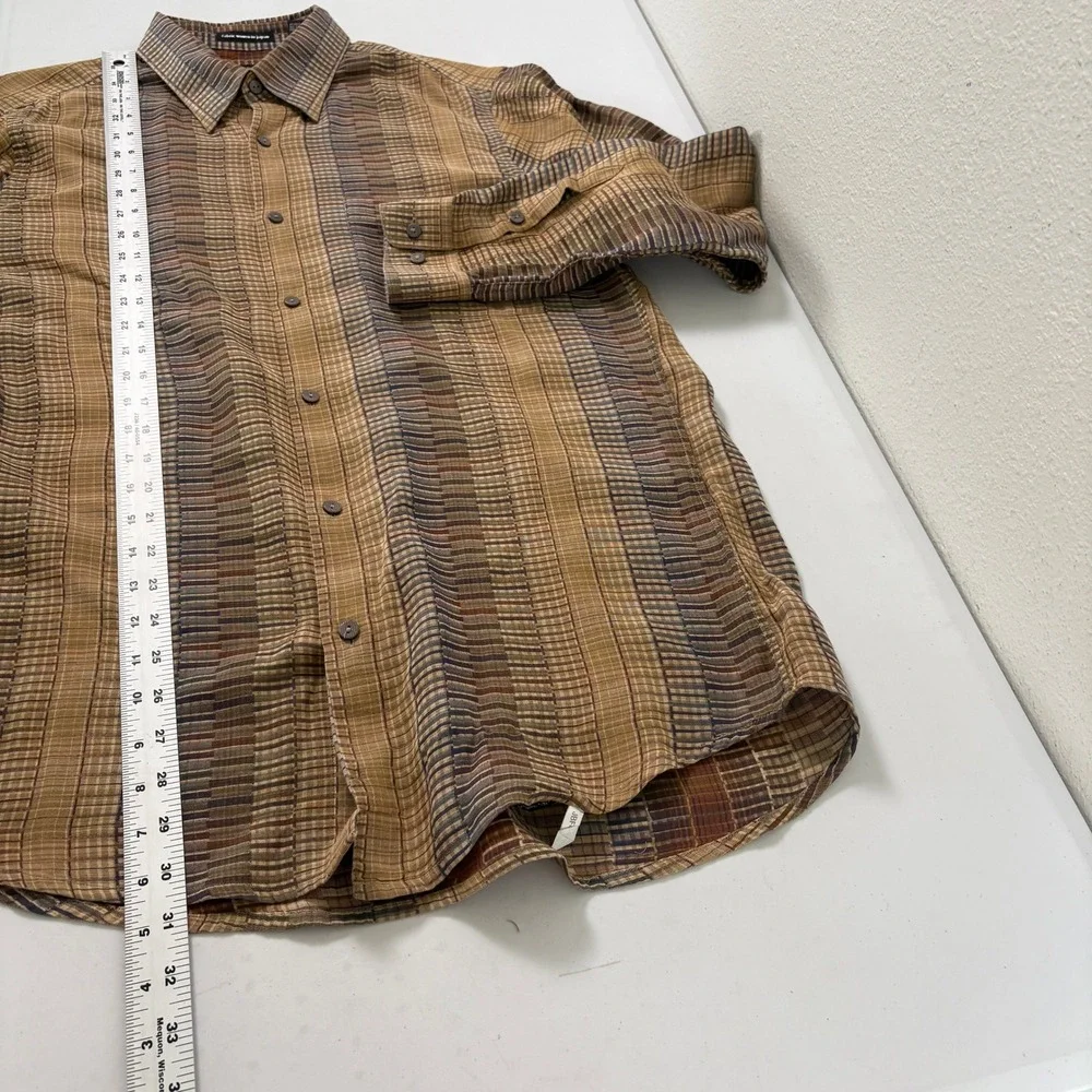 Jhane Barnes Button Down Shirt Mens L Brown Woven In Japan Cotton Stripes